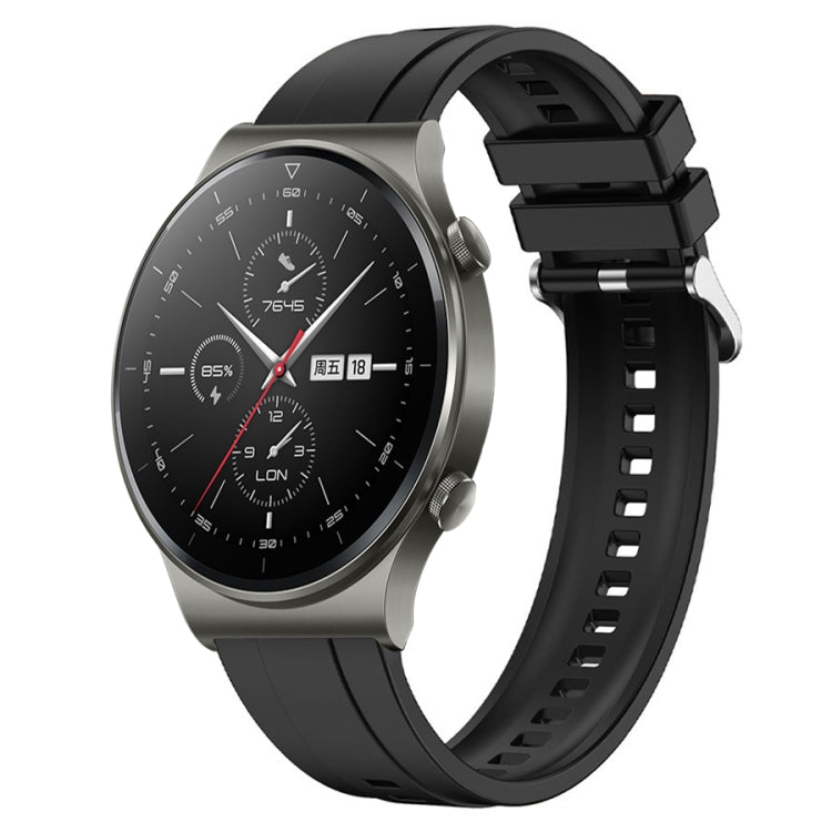 Tire Pattern Silver Buckle strap for Huawei Watch GT2 Pro, GT 2e, and GT2 46mm, showcasing its stylish design and silicone material.