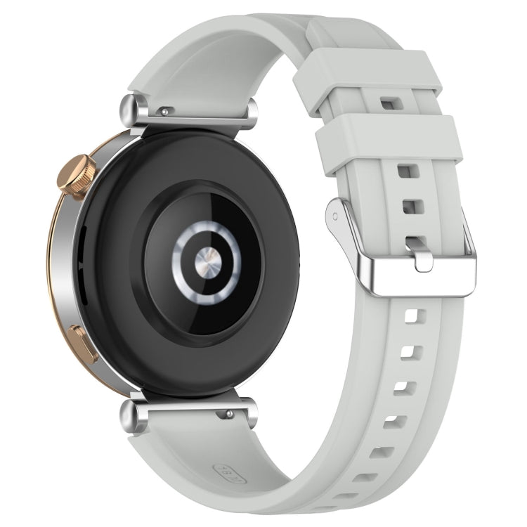 Official Steps Style Silver Buckle Silicone Strap for Huawei Watch GT4 41mm, showcasing its sleek design and comfortable material.