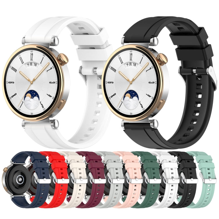 Official Steps Style Silver Buckle Silicone Strap for Huawei Watch GT4 41mm, showcasing its sleek design and comfortable material.