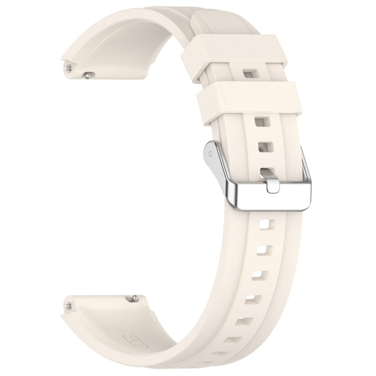 Stylish silver buckle silicone strap for Huawei Watch GT4 41mm, showcasing its soft texture and thickened design.