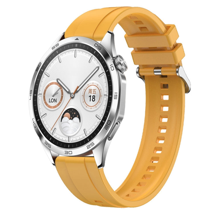 Tire pattern silicone watch strap for Huawei Watch GT4 46mm with silver buckle, showcasing its design and material.