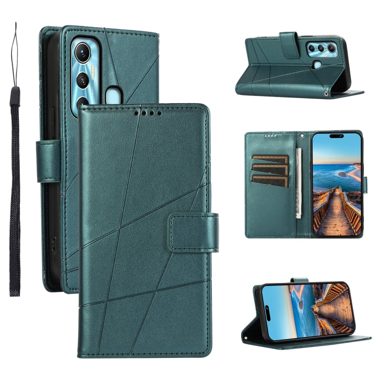 For Infinix Hot 11 PU leather phone case with embossed texture, showcasing wallet slots and kickstand feature.