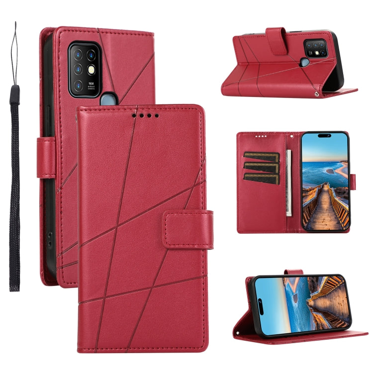 For Infinix Hot 10 PU leather phone case with embossed texture, featuring card slots and a wrist strap.