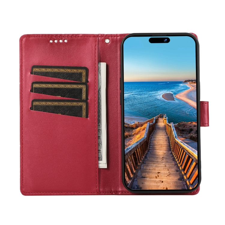 For Infinix Hot 10 PU leather phone case with embossed texture, featuring card slots and a wrist strap.