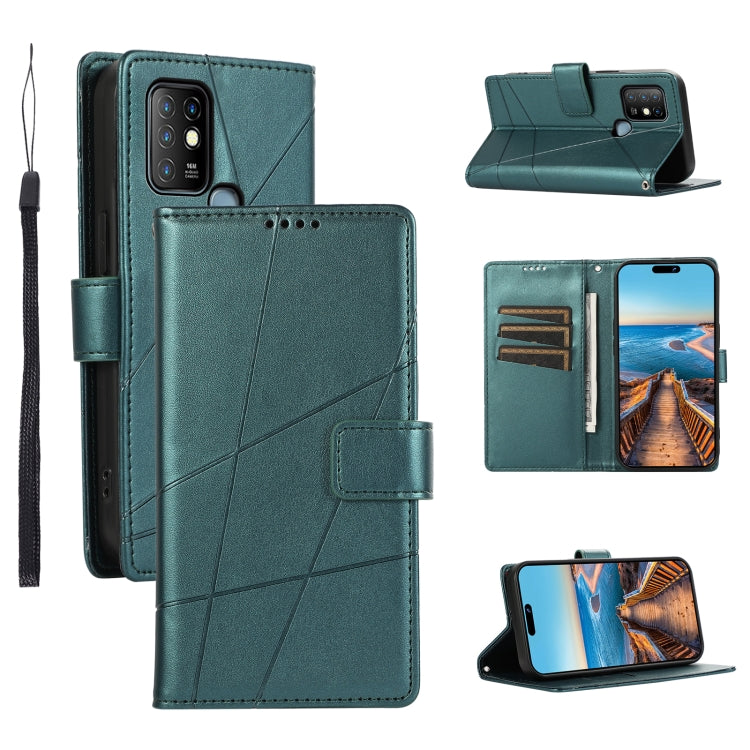 For Infinix Hot 10 PU leather phone case with embossed texture, featuring card slots and a wrist strap.