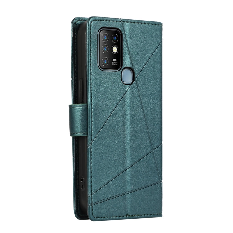 For Infinix Hot 10 PU leather phone case with embossed texture, featuring card slots and a wrist strap.