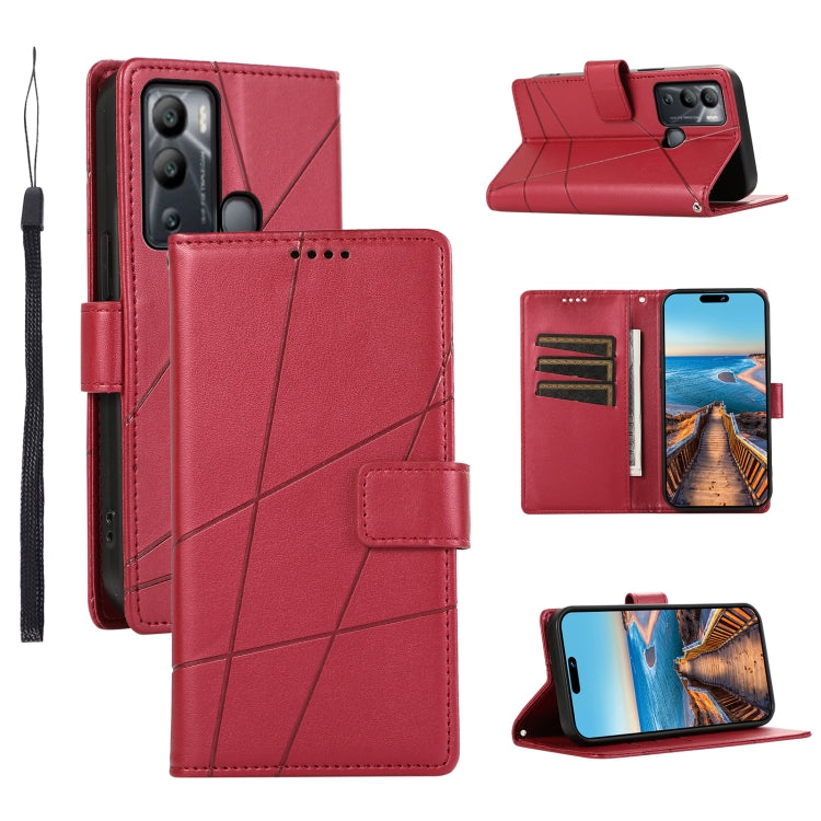 For Infinix Hot 12i PU leather phone case with embossed texture, featuring card slots and a wrist strap.