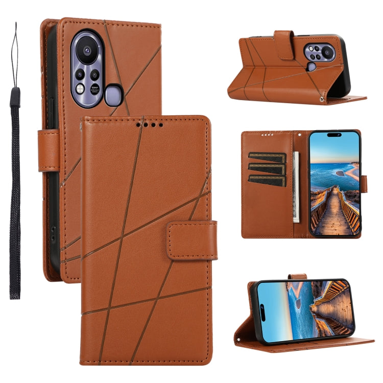 For Infinix Hot 11s PU leather phone case with embossed texture, featuring card slots and a wrist strap.