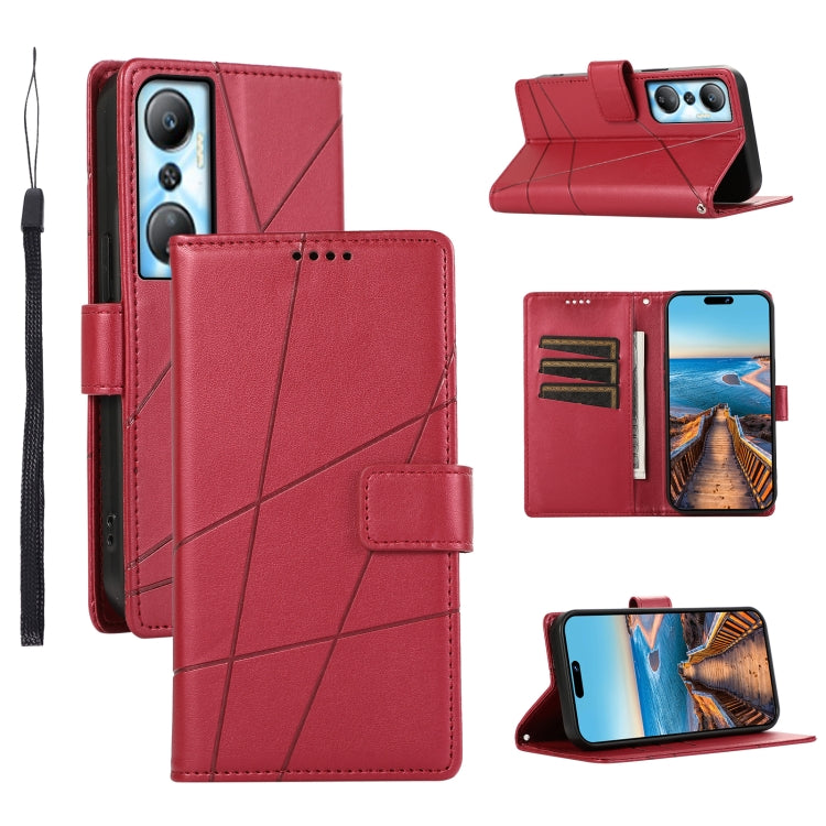 For Infinix Hot 20 4G PU leather phone case with embossed texture, featuring card slots and a wrist strap.