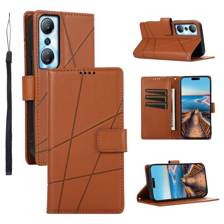 For Infinix Hot 20 4G PU leather phone case with embossed texture, featuring card slots and a wrist strap.