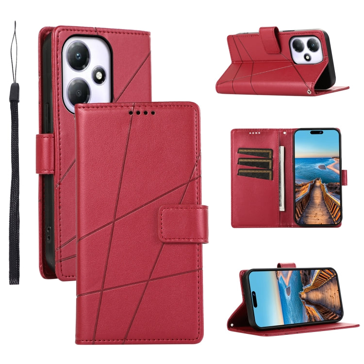 For Infinix Hot 30 Play PU leather phone case with embossed texture, featuring card slots and a wrist strap.