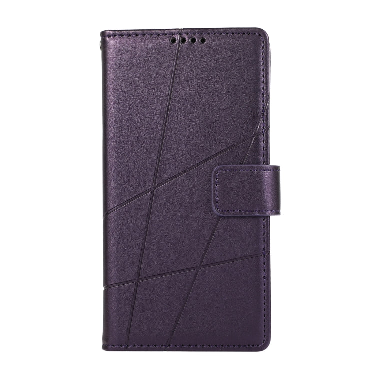 For Infinix Hot 30 PU Genuine Leather Texture Embossed Line Phone Case with card slots and wrist strap.