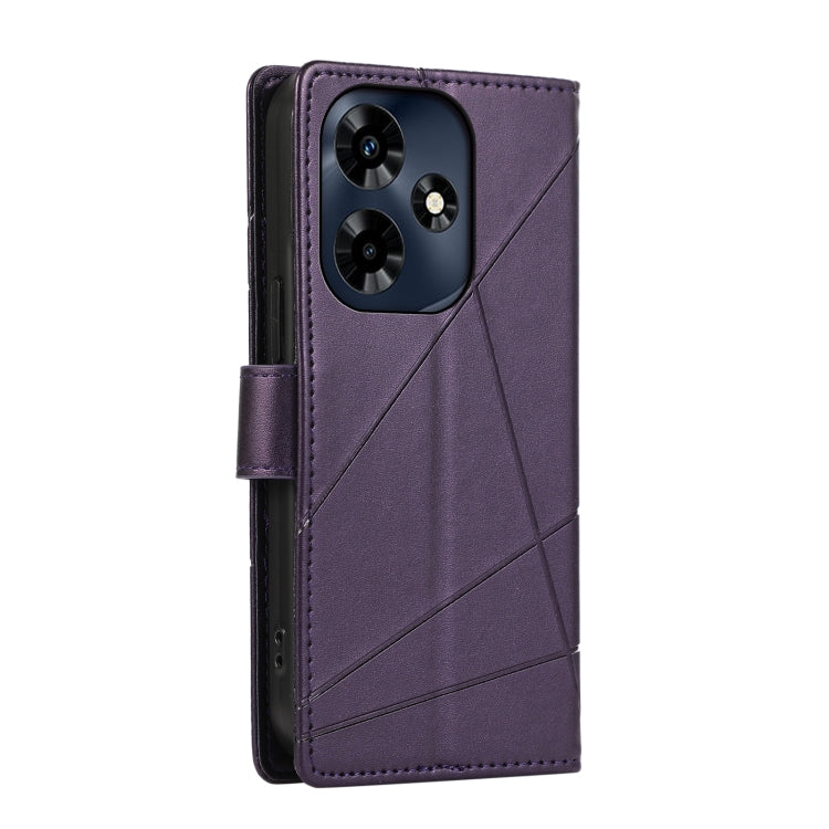 For Infinix Hot 30 PU Genuine Leather Texture Embossed Line Phone Case with card slots and wrist strap.