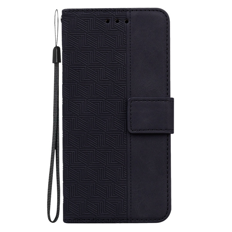 Black geometric embossed leather phone case for Infinix Smart 7 HD, showcasing its stylish design and card slots.