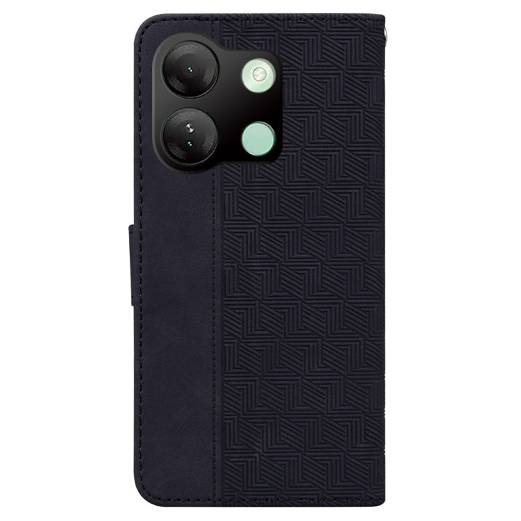 Black geometric embossed leather phone case for Infinix Smart 7 HD, showcasing its stylish design and card slots.