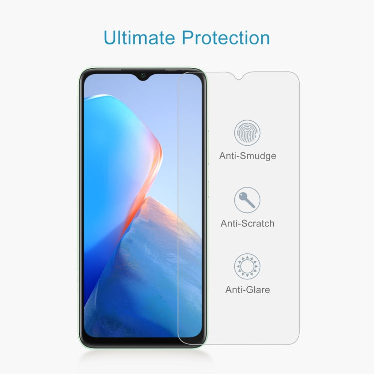 50 pieces of 0.26mm 9H 2.5D tempered glass film for Infinix Smart 8, showcasing its sleek design and protective features.