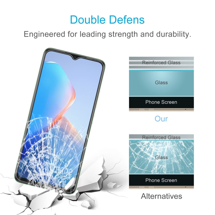 50 pieces of 0.26mm 9H 2.5D tempered glass film for Infinix Smart 8, showcasing its sleek design and protective features.