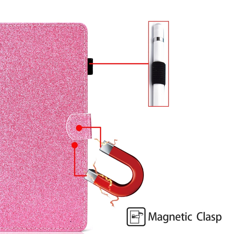 Glossy glitter powder leather case for iPad mini 6, featuring a horizontal flip design for easy viewing and access.