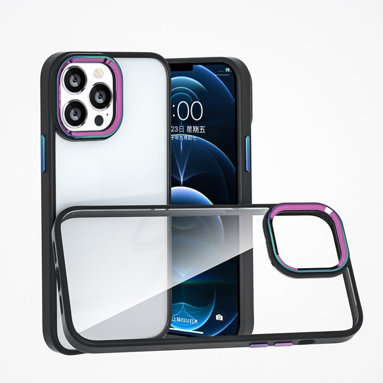 Black colorful metal lens ring phone case for iPhone 11, showcasing its sleek design and durable materials.