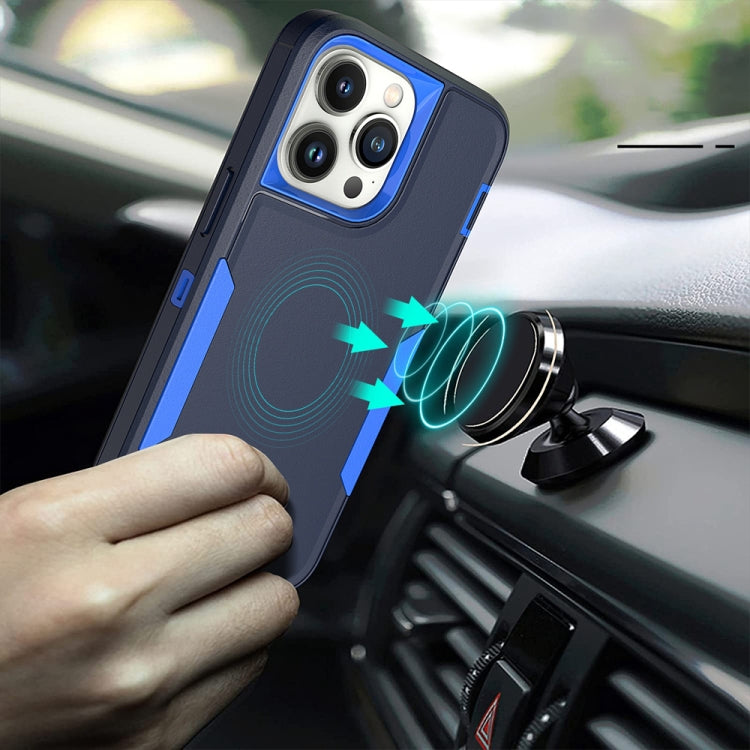 2 in 1 Magnetic PC + TPU Phone Case for iPhone 11 Pro in blue and blue-green colors, showcasing its stylish design and protective features.