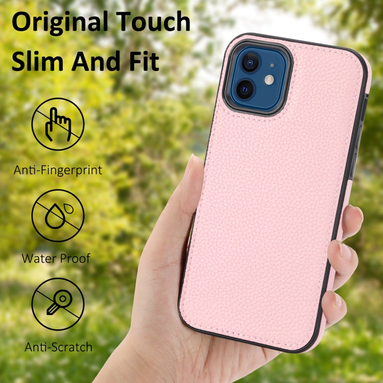 For iPhone 11 Pro Max Litchi Pattern Stitched Side-mounted Phone Case showcasing its stylish design and lightweight build.