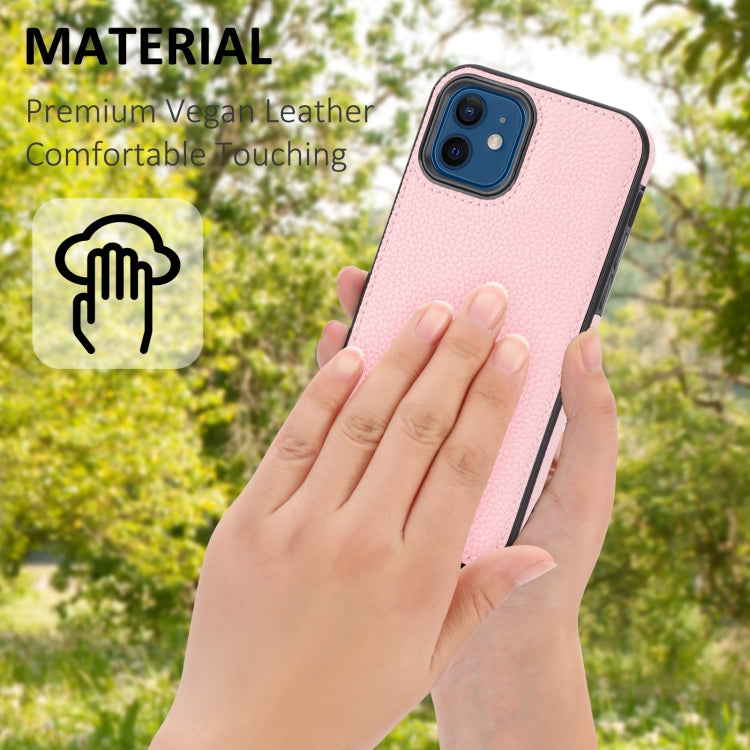 For iPhone 11 Pro Max Litchi Pattern Stitched Side-mounted Phone Case showcasing its stylish design and lightweight build.