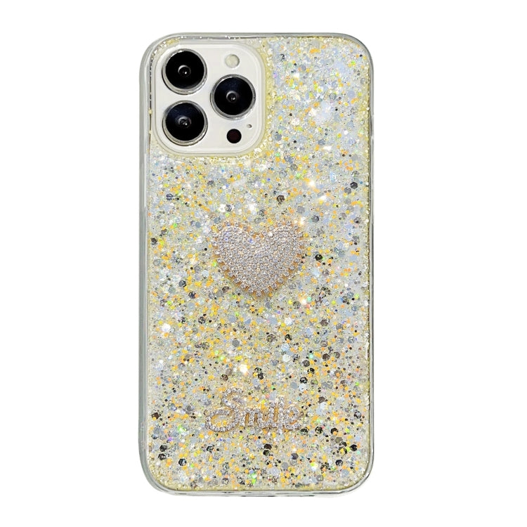 Stylish Starry Sequin Diamond Heart Epoxy TPU Phone Case for iPhone 11 Pro Max, showcasing its unique design and durable material.