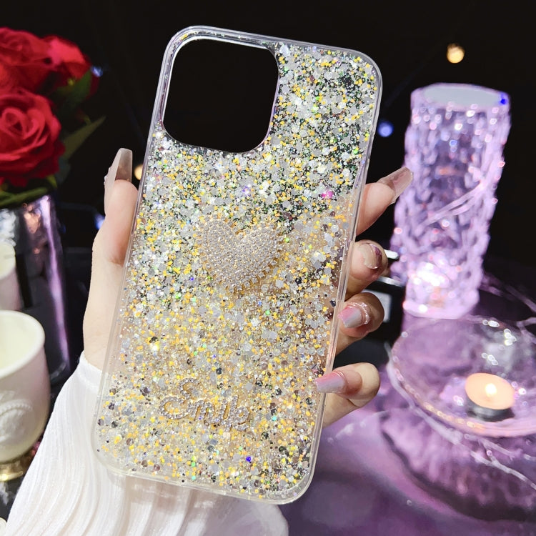 Stylish Starry Sequin Diamond Heart Epoxy TPU Phone Case for iPhone 11 Pro Max, showcasing its unique design and durable material.