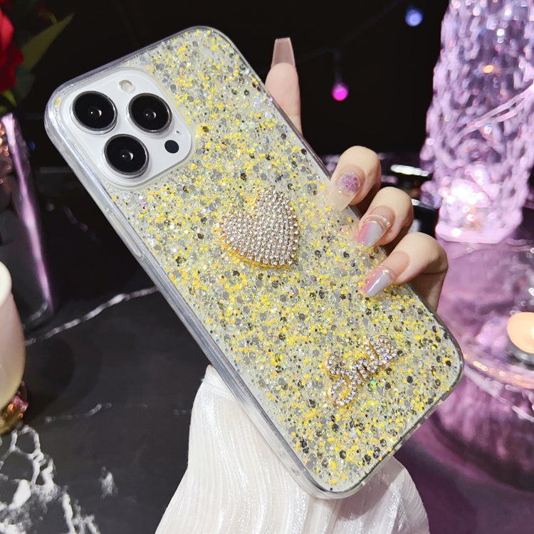 Stylish Starry Sequin Diamond Heart Epoxy TPU Phone Case for iPhone 11 Pro Max, showcasing its unique design and durable material.