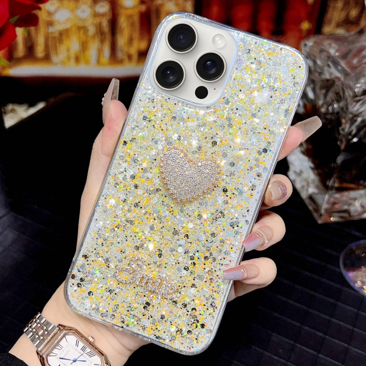 Stylish Starry Sequin Diamond Heart Epoxy TPU Phone Case for iPhone 11 Pro Max, showcasing its unique design and durable material.