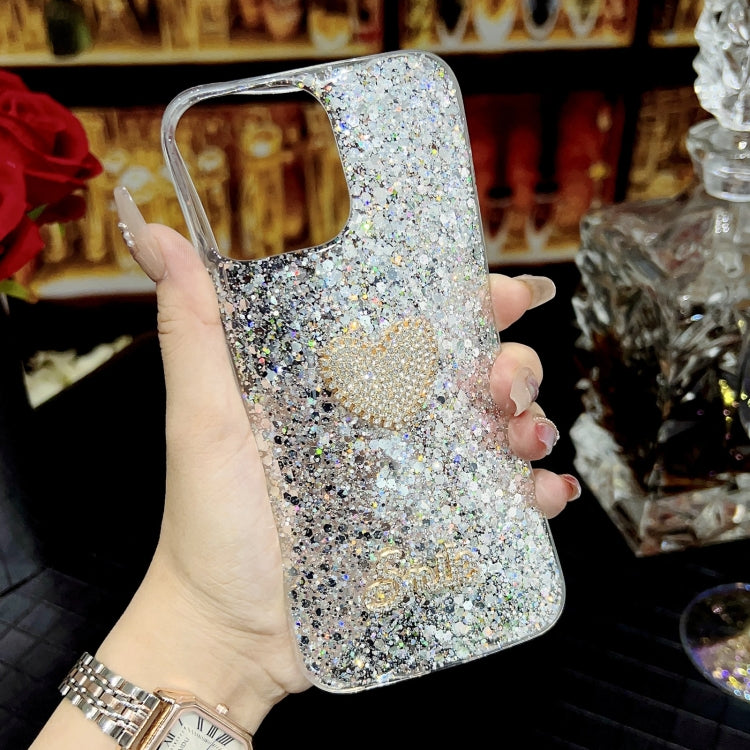 Stylish Starry Sequin Diamond Heart Epoxy TPU Phone Case for iPhone 11 Pro Max, showcasing its unique design and durable material.