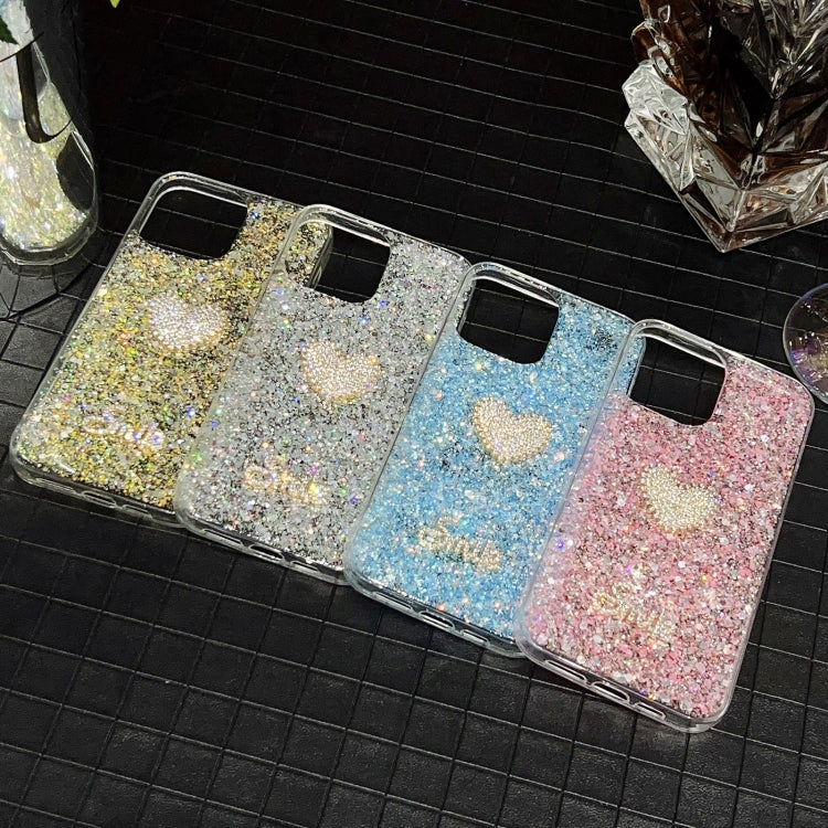 Stylish Starry Sequin Diamond Heart Epoxy TPU Phone Case for iPhone 11 Pro Max, showcasing its unique design and durable material.