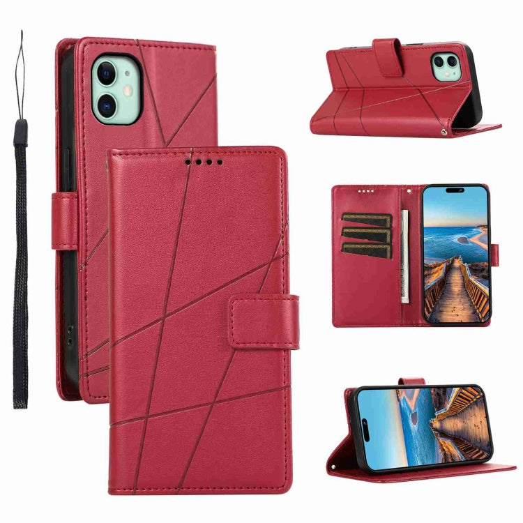 Red PU leather phone case for iPhone 11 with embossed texture and card slots.