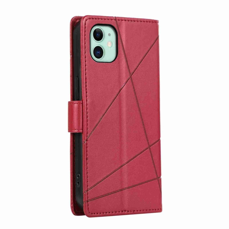 Red PU leather phone case for iPhone 11 with embossed texture and card slots.