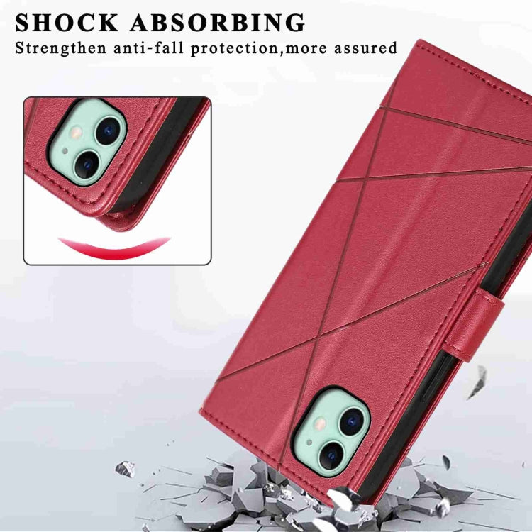 Red PU leather phone case for iPhone 11 with embossed texture and card slots.