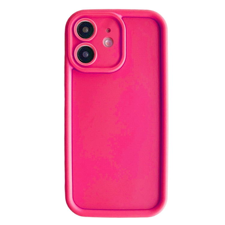 Rose colored frosted TPU phone case for iPhone 12, showcasing its shockproof design and precise cutouts.