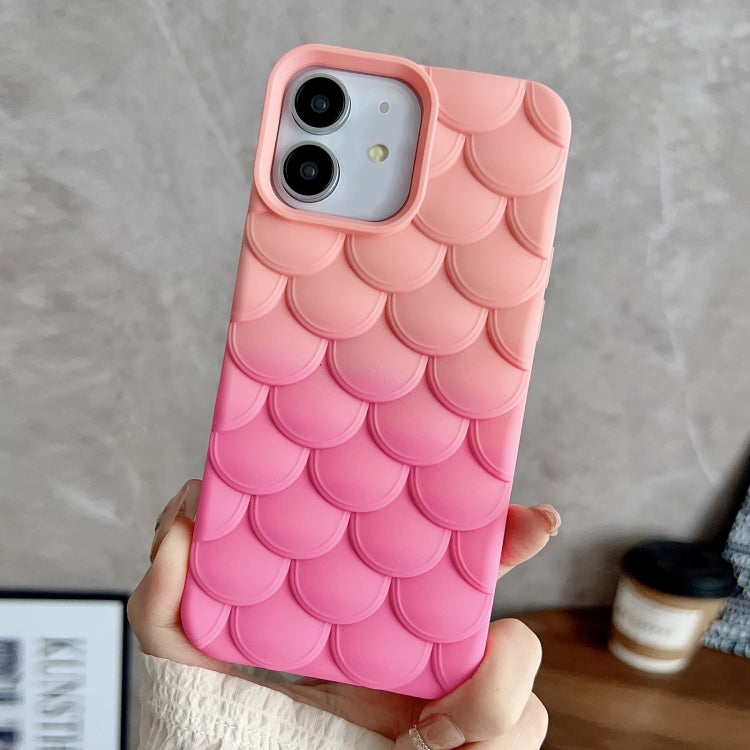 Gradient Mermaid Scale Skin Feel Phone Case for iPhone 12 in Rose Red, showcasing its unique design and texture.