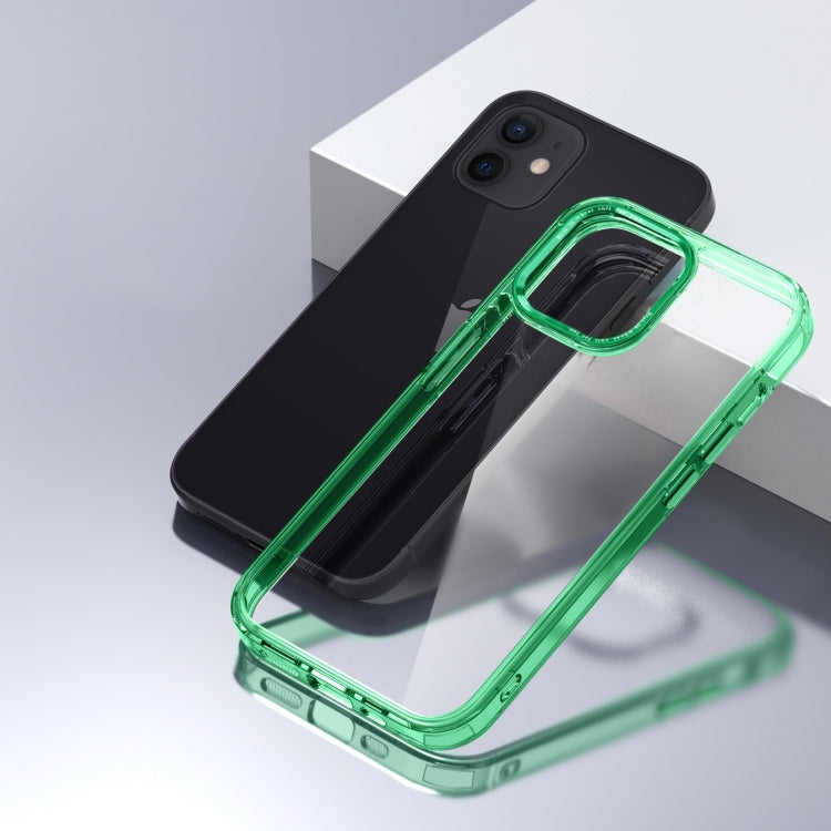 For iPhone 12 Ice Color Clear Acrylic Hybrid TPU Phone Case in Green, showcasing its sleek design and protective features.