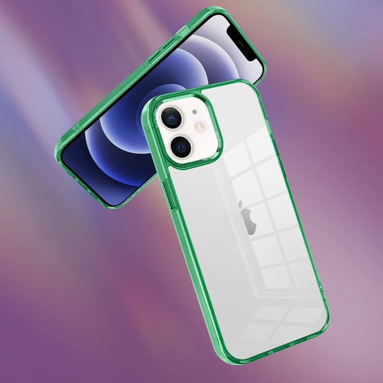 For iPhone 12 Ice Color Clear Acrylic Hybrid TPU Phone Case in Green, showcasing its sleek design and protective features.