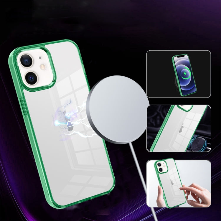 For iPhone 12 Ice Color Clear Acrylic Hybrid TPU Phone Case in Green, showcasing its sleek design and protective features.