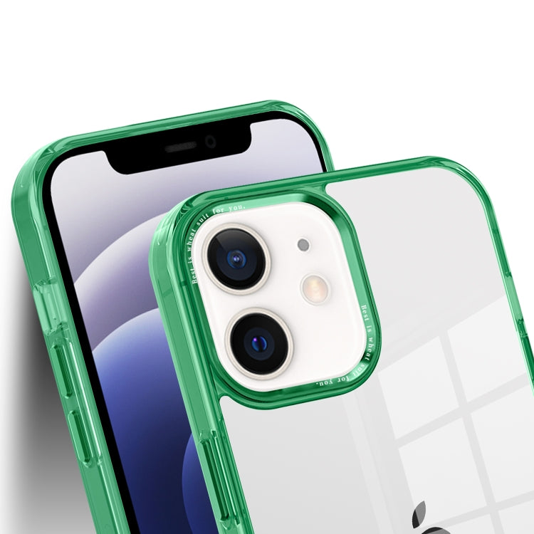 For iPhone 12 Ice Color Clear Acrylic Hybrid TPU Phone Case in Green, showcasing its sleek design and protective features.