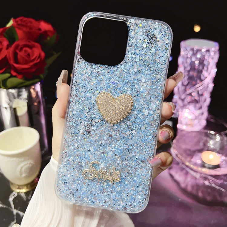 Starry Sequin Diamond Heart Epoxy TPU Phone Case for iPhone 12 mini, showcasing its stylish design and durable material.