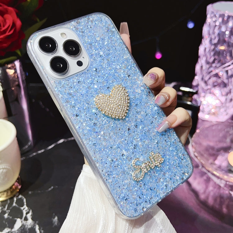 Starry Sequin Diamond Heart Epoxy TPU Phone Case for iPhone 12 mini, showcasing its stylish design and durable material.