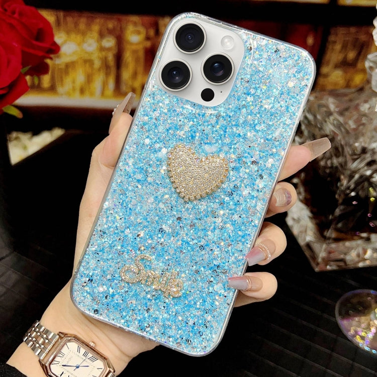 Starry Sequin Diamond Heart Epoxy TPU Phone Case for iPhone 12 mini, showcasing its stylish design and durable material.