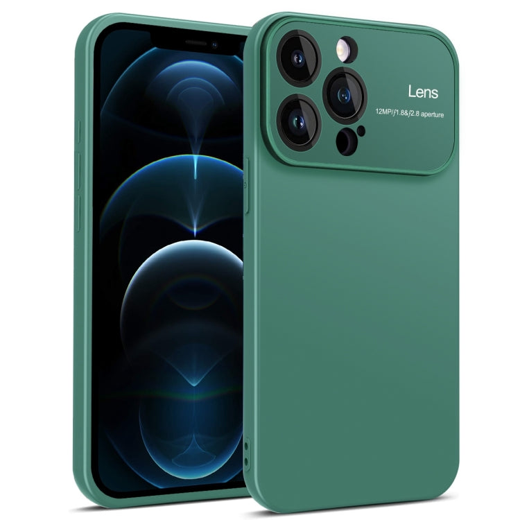 Green TPU phone case for iPhone 12 Pro Max with raised edges and precise cutouts.