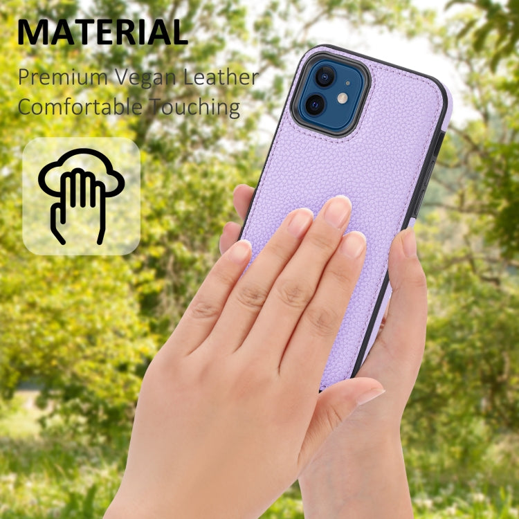 For iPhone 12 Pro Max Litchi Pattern Stitched Side-mounted Phone Case showcasing its stylish design and lightweight build.