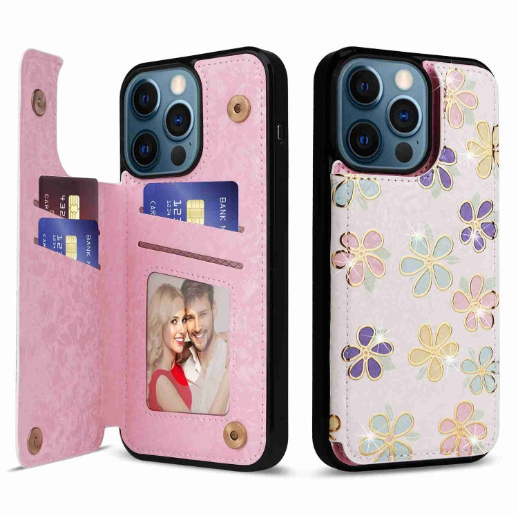 For iPhone 12 Pro Max Printed Double Buckle RFID Anti-theft Phone Case featuring card slots and a stylish design.