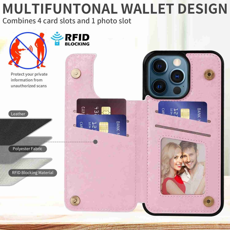 For iPhone 12 Pro Max Printed Double Buckle RFID Anti-theft Phone Case featuring card slots and a stylish design.