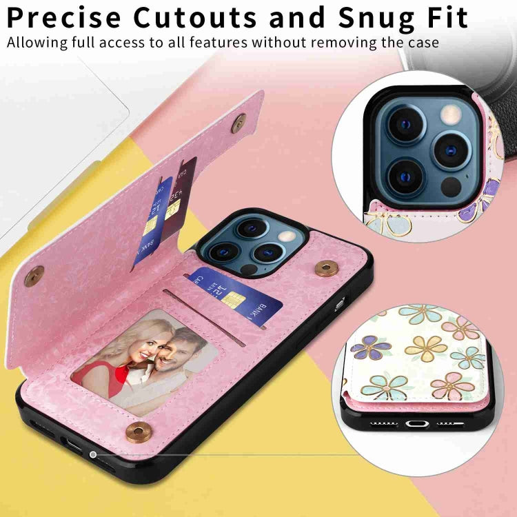 For iPhone 12 Pro Max Printed Double Buckle RFID Anti-theft Phone Case featuring card slots and a stylish design.