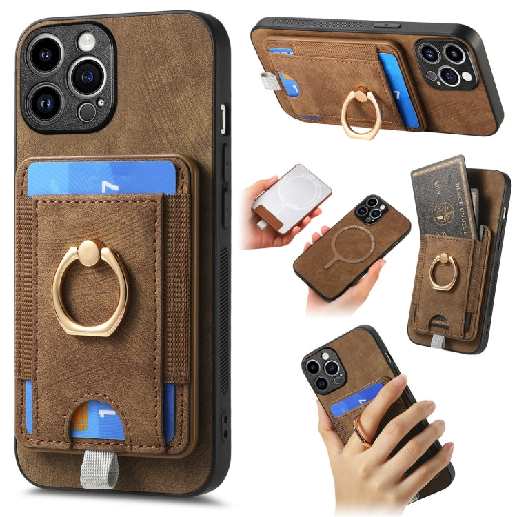 For iPhone 12 Pro Max Retro Splitable Magnetic Card Bag Leather Phone Case showcasing its stylish design and magnetic card wallet feature.